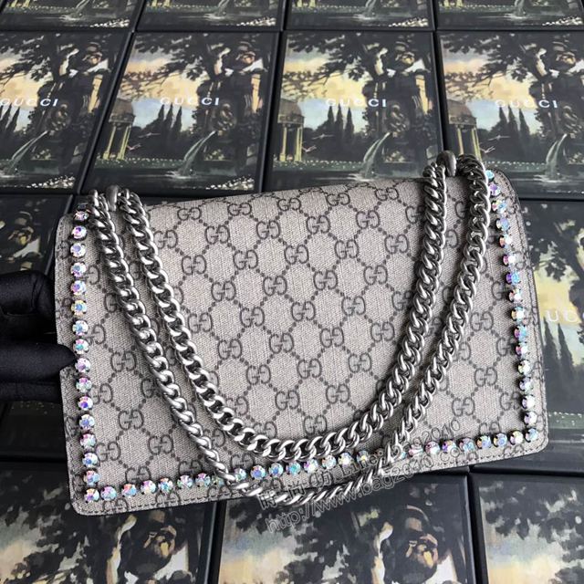 Gucci包 古馳女包 400249pvc黑磨砂鑽 原單Gucci鏈條斜挎包 Gucci酒神包  gudj1239